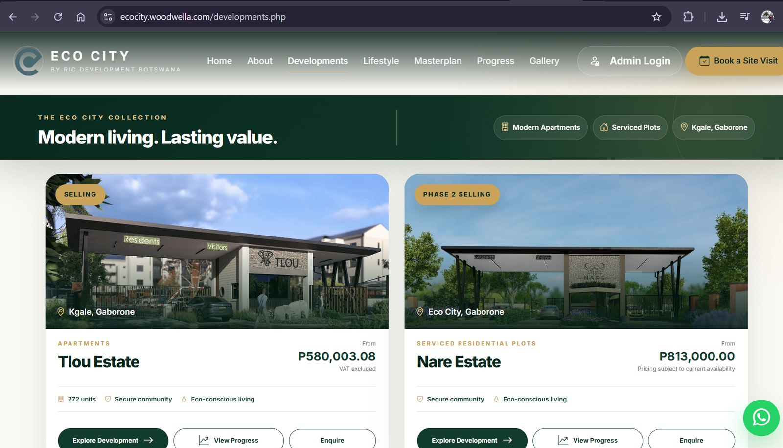 Eco City property website developments page