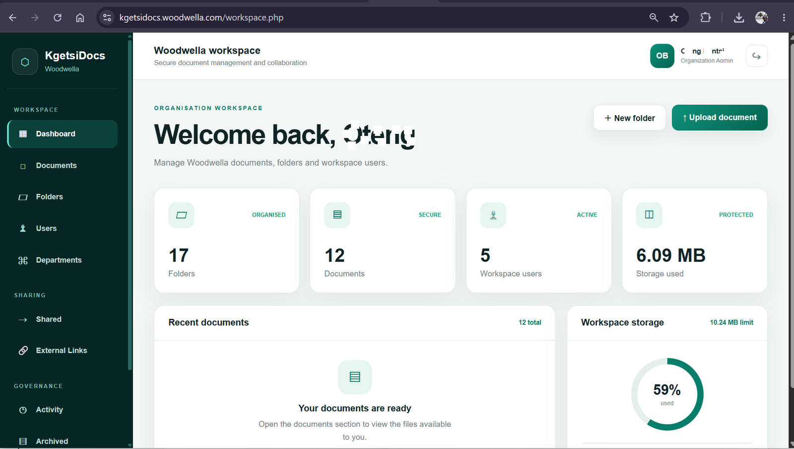 KgetsiDocs secure document management dashboard